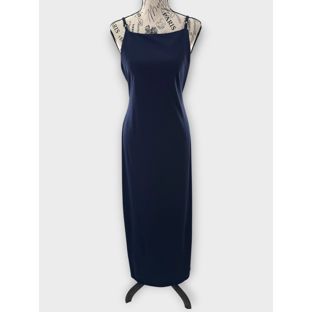 All That Jazz Maxi Dress‎ M Navy Blue Butterfly Straps 90s